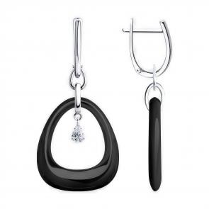 Серебряные серьги Diamant с фианитом и керамикой 94-121-01862-1 фото