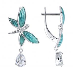 Серебряные серьги Diamant с фианитом и эмалью 94-121-02244-1 фото