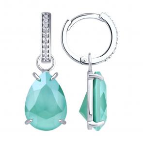 Серебряные серьги-трансформеры Diamant с фианитом и ювелирным кристаллом 94-121-02388-1 фото