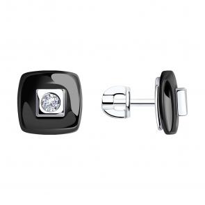 Серебряные серьги Diamant с фианитом и керамикой 94-122-01278-1 фото