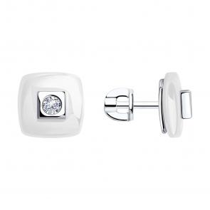 Серебряные серьги Diamant с фианитом и керамикой 94-122-01278-2 фото