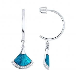 Серебряные серьги Diamant с фианитом и эмалью 94-122-02298-2 фото