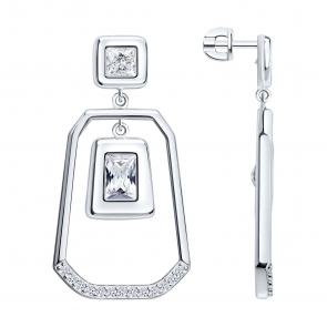Серебряные серьги Diamant с фианитом 94-122-02409-2 фото