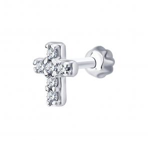 Одиночная серьга-крест из серебра Diamant с фианитом 94-127-02418-1 фото