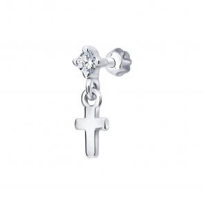 Одиночная серьга-крест из серебра Diamant с фианитом 94-127-02419-1 фото