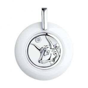 Подвеска из серебра знак зодиака Телец Diamant с керамической вставкой и фианитом 94-130-00571-1 фото