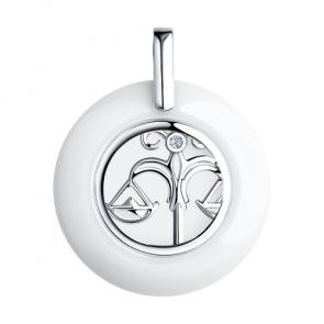 Серебряная подвеска Знак зодиака Весы Diamant с керамической вставкой и фианитом 94-130-00576-1 фото