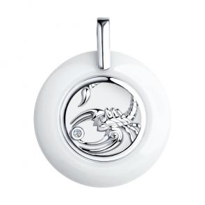 Серебряная подвеска Знак зодиака Скорпион Diamant с керамической вставкой и фианитом 94-130-00577-1 фото