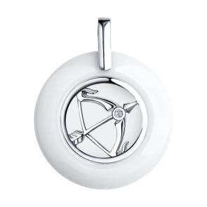 Серебряная подвеска Знак зодиака Стрелец Diamant с керамической вставкой и фианитом 94-130-00578-1 фото