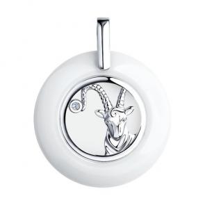 Серебряная подвеска Знак зодиака Козерог Diamant с керамической вставкой и фианитом 94-130-00579-1 фото