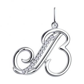 Серебряная подвеска-буква В Diamant с фианитом 94-130-01282-1 фото