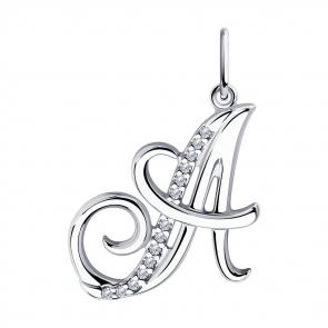 Серебряная подвеска-буква А Diamant с фианитом 94-130-01377-1 фото
