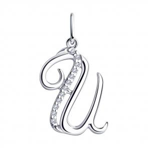 Серебряная подвеска-буква И Diamant с фианитом 94-130-01423-1 фото
