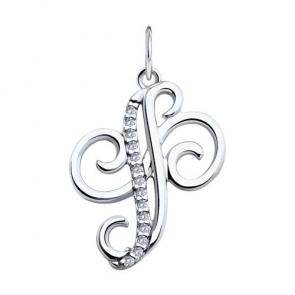Серебряная подвеска-буква Ф Diamant с фианитом 94-130-02010-1 фото