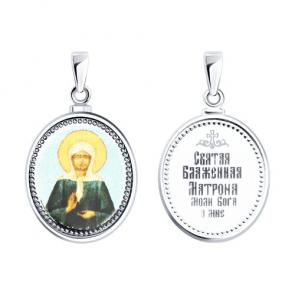 Серебряная подвеска-иконка Святая блаженная Матрона Diamant с эмалью 94-130-02018-1 фото