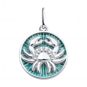 Серебряная подвеска Знак зодиака Рак Diamant с фианитом и эмалью 94-130-02354-1 фото