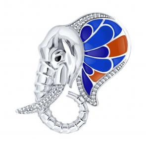 Серебряная брошь Diamant с фианитом и эмалью 94-140-00031-1 фото