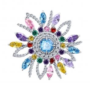 Серебряная брошь Diamant с фианитом и гранатом 94-140-00243-1 фото