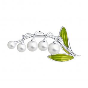 Серебряная брошь Diamant с жемчугом и эмалью 94-140-01052-1 фото