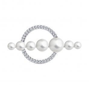 Серебряная брошь Diamant с фианитом и жемчугом 94-140-01137-1 фото