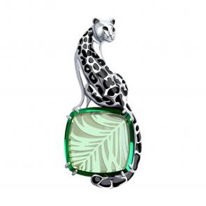 Серебряная брошь-подвеска Diamant с ситаллом цвета Цаворит и эмалью 94-140-01672-1 фото