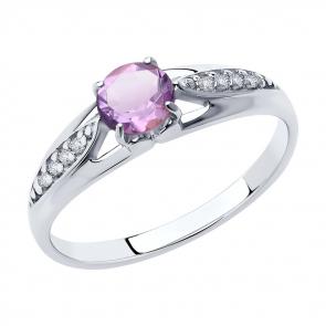 Серебряное кольцо Diamant с фианитом и аметистом 94-310-00498-1 фото