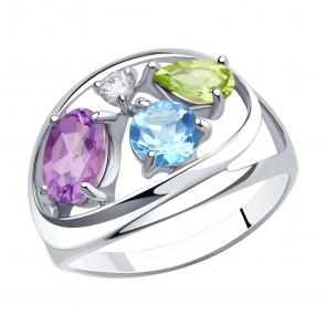 Серебряное кольцо Diamant с топазом, фианитом, аметистом и хризолитом 94-310-00659-1 фото