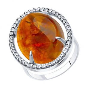 Серебряное кольцо Diamant с фианитом и янтарём 94-310-00829-1 фото