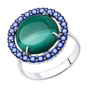 Серебряное кольцо Diamant с фианитом и малахитом 94-310-00830-2 фото