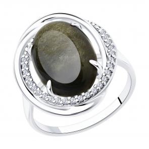 Серебряное кольцо Diamant с фианитом и обсидианом 94-310-00962-1 фото