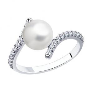 Серебряное кольцо Diamant с фианитом и жемчугом 94-310-01118-1 фото