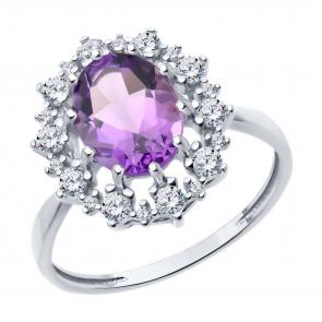 Серебряное кольцо Diamant с фианитом и аметистом 94-310-02042-3 фото