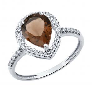 Серебряное кольцо Diamant с фианитом и раухтопазом 94-310-02047-2 фото