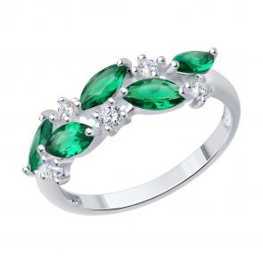 Серебряное кольцо Diamant с ситаллом цвета Изумруд и фианитом 94-310-02173-2 фото