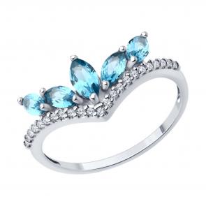Серебряное кольцо Diamant с ситаллом цвета Лондон топаз и фианитом 94-310-02173-3 фото