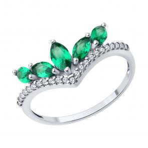 Серебряное кольцо Diamant с ситаллом цвета Изумруд и фианитом 94-310-02173-4 фото