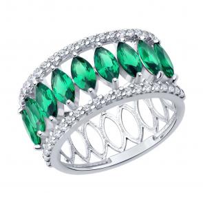 Серебряное кольцо Diamant с ситаллом цвета Изумруд и фианитом 94-310-02192-2 фото