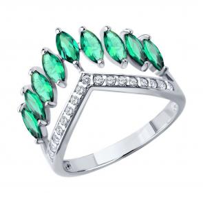 Серебряное кольцо Diamant с ситаллом цвета Изумруд и фианитом 94-310-02199-2 фото