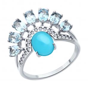 Серебряное кольцо Diamant с топазом, фианитом и бирюзой 94-310-02681-1 фото