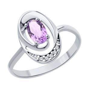 Серебряное кольцо Diamant с фианитом и аметистом 94-310-02686-3 фото