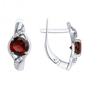 Серебряные серьги Diamant с фианитом и гранатом 94-320-00175-2 фото