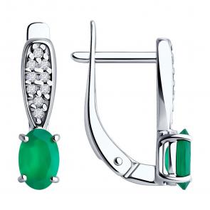 Серебряные серьги Diamant с фианитом и агатом 94-320-00176-2 фото