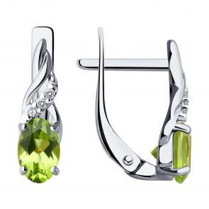 Серебряные серьги Diamant с фианитом и хризолитом 94-320-00177-2 фото