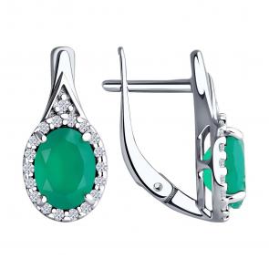 Серебряные серьги Diamant с фианитом и агатом 94-320-00179-2 фото