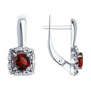 Серебряные серьги Diamant с фианитом и гранатом 94-320-00180-2 фото