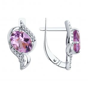 Серебряные серьги Diamant с фианитом и аметистом 94-320-00185-3 фото