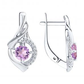 Серебряные серьги Diamant с фианитом и аметистом 94-320-00379-3 фото