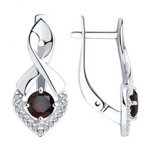 Серебряные серьги Diamant с фианитом и гранатом 94-320-00380-2 фото