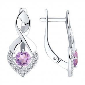 Серебряные серьги Diamant с фианитом и аметистом 94-320-00380-3 фото