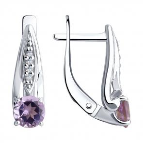 Серебряные серьги Diamant с фианитом и аметистом 94-320-00498-1 фото